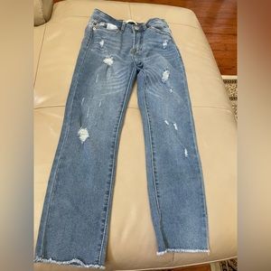 Girl's Levi Distressed High Rise Ankle Straight Jeans, Size 10 Regular